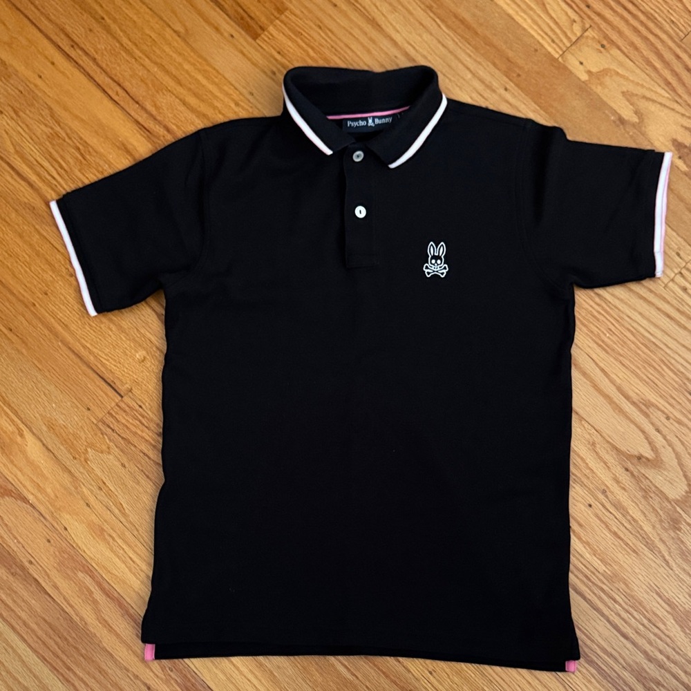Psycho Bunny Black Polo Shirt with Pink Accents